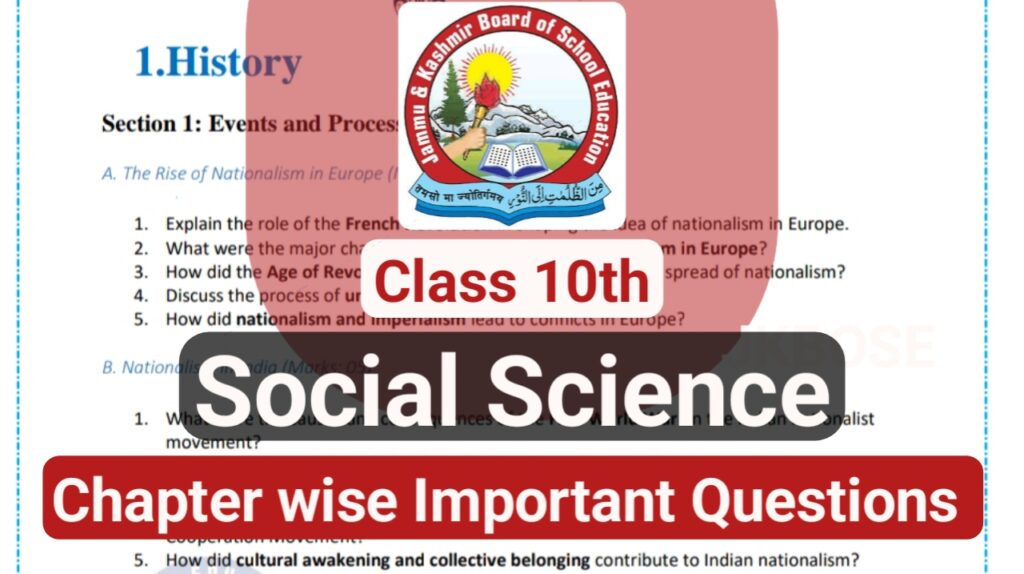 JKBOSE class 10th Social Science important questions