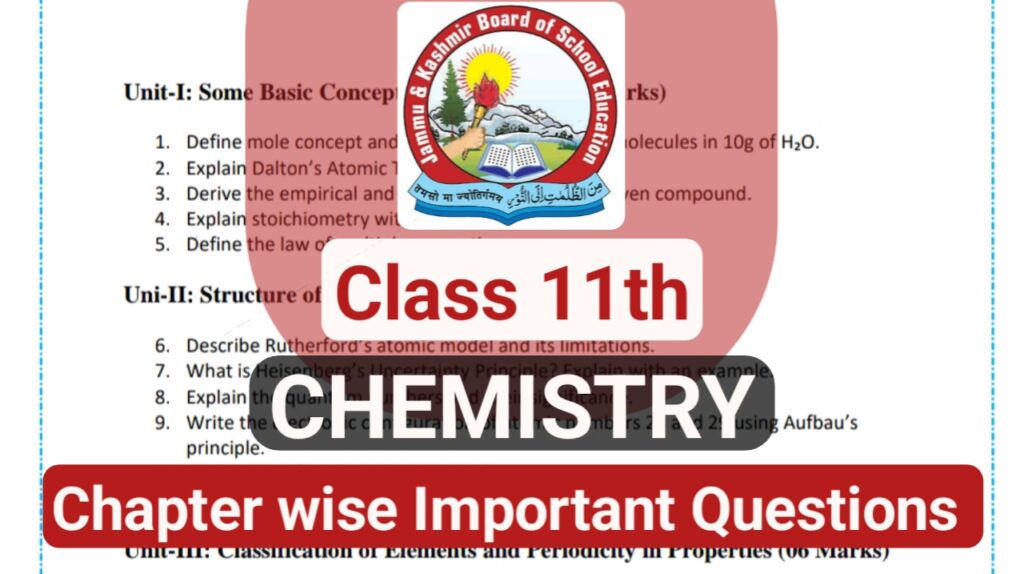 JKBOSE Class 11th Chemistry Guess Paper